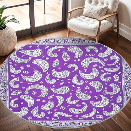 Generisch Kinderzimmer Teppich Rund 200 cm, Modern Flauschig Kurzflor Paisley-Muster Waschbar Runder Teppich, Lila Rutschfester Teppiche für Wohnzimmer Schlafzimmer Dekoration Generisch Kinderzimmer Teppich Rund 200 cm, Modern Flauschig Kurzflor Paisley-Muster Waschbar Runder Teppich, Lila Rutschfester Teppiche für Wohnzimmer Schlafzimmer Dekoration von Generisch
