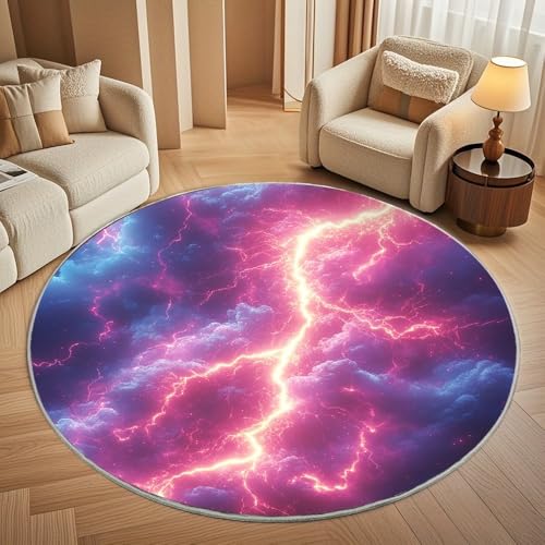 Generisch Kinderzimmer Teppich Rund 200 cm, Modern Flauschig Kurzflor Rosa Blitz Waschbar Runder Teppich, Lila Nebel Rutschfester Teppiche für Wohnzimmer Schlafzimmer Dekoration Generisch Kinderzimmer Teppich Rund 200 cm, Modern Flauschig Kurzflor Rosa Blitz Waschbar Runder Teppich, Lila Nebel Rutschfester Teppiche für Wohnzimmer Schlafzimmer Dekoration von Generisch