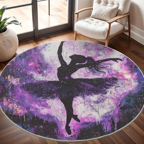 Generisch Kinderzimmer Teppich Rund 200 cm, Modern Flauschig Kurzflor Traumhafte Ballerina Waschbar Runder Teppich, Lila Rutschfester Teppiche für Wohnzimmer Schlafzimmer Dekoration Generisch Kinderzimmer Teppich Rund 200 cm, Modern Flauschig Kurzflor Traumhafte Ballerina Waschbar Runder Teppich, Lila Rutschfester Teppiche für Wohnzimmer Schlafzimmer Dekoration von Generisch