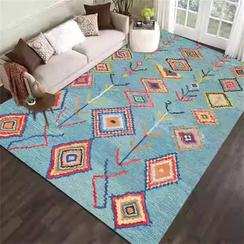 Generisch Kinderzimmer Teppiche Mädchen Blauer Druck kleine Pflanze Blumen pflegeleicht rutschfest Teppich Jugendzimmer blau Innenteppich Bodenschutzmatte 300X400CM von Generisch