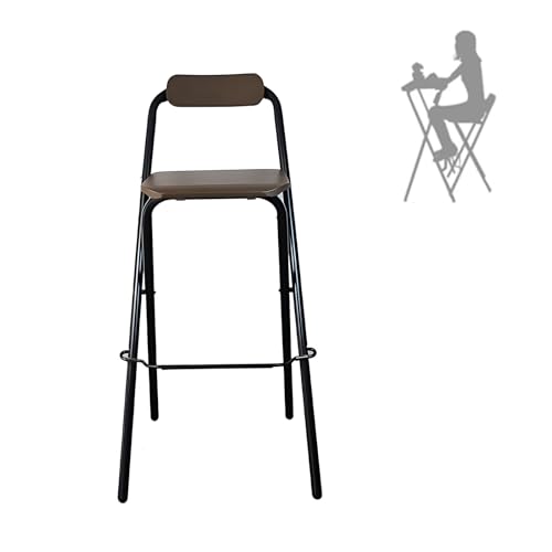 Generisch Klappbare Hocker Metall Barhocker Klappbar mit Rückenlehne Und Fußstütze, Sitzhöhe 65 70 75cm Tresenhocker mit Sitzfläche In Holz, Tragfähigkeit 250kg(Black,Seat Height: 70cm(27.6in)) von Generisch