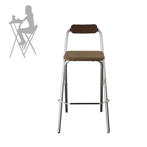 Generisch Klappbare Hocker Metall Barhocker Klappbar mit Rückenlehne Und Fußstütze, Sitzhöhe 65 70 75cm Tresenhocker mit Sitzfläche In Holz, Tragfähigkeit 250kg(Silver,Seat Height: 75cm(29.5in)) von Generisch