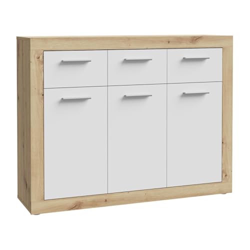 Generisch Kommode - 118 x 92 cm - 3 Türen - 3 Schubladen - Artisan Eiche Dekor - Weiß matt Generisch Kommode - 118 x 92 cm - 3 Türen - 3 Schubladen - Artisan Eiche Dekor - Weiß matt von Generisch