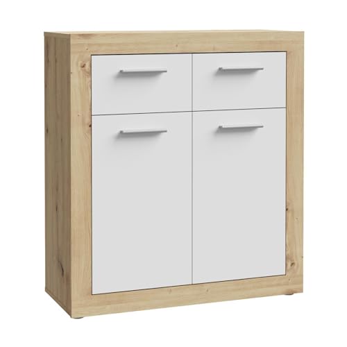 Generisch Kommode - 84 x 92 cm - 2 Türen - 2 Schubladen - Artisan Eiche Dekor - Weiß matt von Generisch