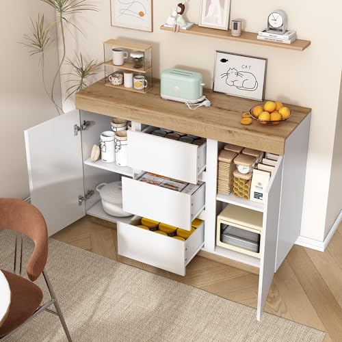 Generisch Kommode mit 3 Schubladen & 2 Türen – Stauraum-Lösung mit Schließfach für Schlafzimmer & Wohnzimmer – Weiß/Eiche Design aus E1-Spanplatte von Generisch