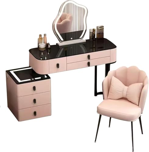 Generisch Kosmetik mit LED-Spiegel und Einstellbarer Helligkeit, Kosmetik mit Stühlen und Schubladen, 3 Farben zur Auswahl, perfekt für Frauen und Mädchen Schlafzimmer (Rosa, 80cm/31.4in) von Generisch