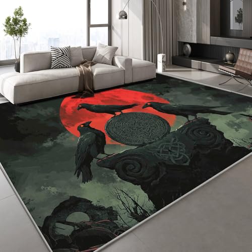 Generisch Krähe Mond Teppich Kinderteppich Modern 3D Abstrakt Retro Teppich Kinderzimmer Kurzflor Teppiche rutschfeste Spielteppiche für Schlafzimmer Wohnzimmer Zimmer 160x230 cm von Generisch