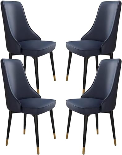 Generisch Küchen-/Esszimmerstuhl aus Mikrofaser-Leder, 4er-Set, robuste Wohnzimmer-Loungesessel mit Metallbeinen aus Karbonstahl(Dark Blue) von Generisch