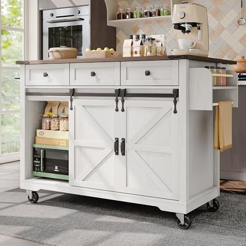 Generisch Kücheninsel mit ausziehbarer Arbeitsplatte & 360°-Rollen – 140 cm Servierwagen mit 3 Schubladen, 2 Schiebetüren, Holzmaserung & Handtuchhalter – Platzsparender Küchenschrank (140x45-94cm) von Generisch