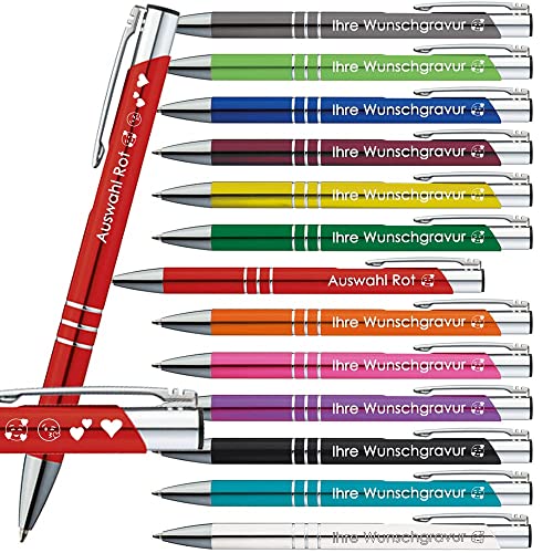 50x Kugelschreiber mit Gravur | Emojis Gravur möglich | 13 Farben Auswahl | Personalisierte Werbekugelschreiber mit Wunschgravur | (Rot, 50 Stück) von Generisch