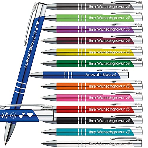 Generisch 50x Kugelschreiber mit Gravur | Emojis Gravur | Auswahl 13 Farben | Personalisierte Werbekugelschreiber mit Wunschgravur | (Blau, 50 Stück) von Generisch