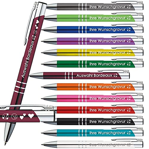 50x Kugelschreiber mit Gravur | Emojis Gravur | Auswahl 13 Farben | Personalisierte Werbekugelschreiber mit Wunschgravur | (Bordeaux, 50 Stück) von Generisch