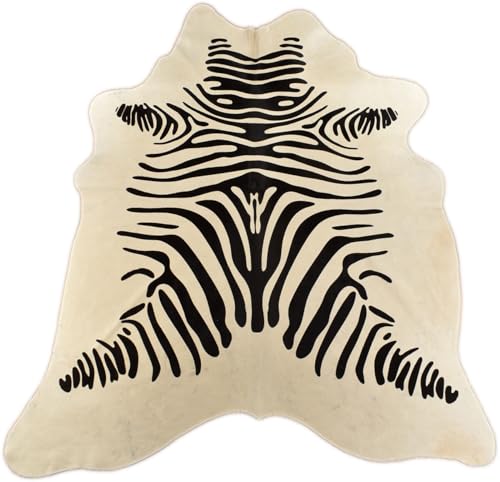 generisch Kuhfell Stierfell Teppich Natur Weiss mit Zebra Optik ca.180 x 190 cm aus Brasilien Kuhfell Rinderfell Zebra von generisch