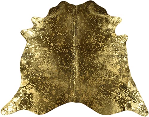 Generisch Kuhfell Stierfell Teppich Schwarz Gold Devore ca. 220 x 190 cm Kuhfell Metallic Effekt aus Brasilien 13634 von Generisch