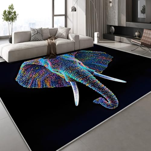 Generisch Kurzflor Teppich 3D Elefant Tier Teppich Matten rutschfeste FußMatte Leuchtend Abstrakt Muster Kinder Spielteppiche FüR Schlafzimmer Flur Wohnzimmer Boden 150x210 cm von Generisch