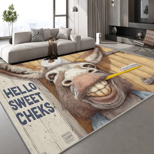 Generisch Kurzflor Teppich 3D Esel Tier Teppich Matten rutschfeste FußMatte Cartoon Süß Muster Kinder Spielteppiche FüR Schlafzimmer Flur Wohnzimmer Boden 180x240 cm von Generisch