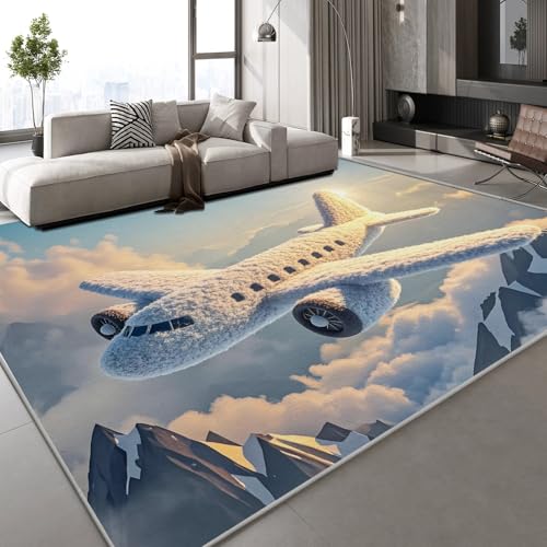 Generisch Kurzflor Teppich 3D Flugzeug Blauer Himmel Teppich Matten rutschfeste FußMatte Wolken Sonnenuntergang Muster Kinder Spielteppiche FüR Schlafzimmer Flur Wohnzimmer Boden 160x230 cm Generisch Kurzflor Teppich 3D Flugzeug Blauer Himmel Teppich Matten rutschfeste FußMatte Wolken Sonnenuntergang Muster Kinder Spielteppiche FüR Schlafzimmer Flur Wohnzimmer Boden 160x230 cm von Generisch