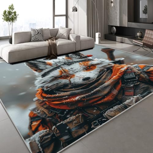 Generisch Kurzflor Teppich 3D Fuchs Tier Teppich Matten rutschfeste FußMatte Ritter Muster Kinder Spielteppiche FüR Schlafzimmer Flur Wohnzimmer Boden 50x80 cm von Generisch