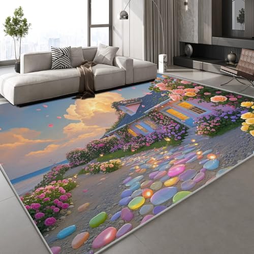 Generisch Kurzflor Teppich 3D Garten Stadt Teppich Matten rutschfeste FußMatte Land Landschaft Muster Kinder Spielteppiche FüR Schlafzimmer Flur Wohnzimmer Boden 180x240 cm von Generisch