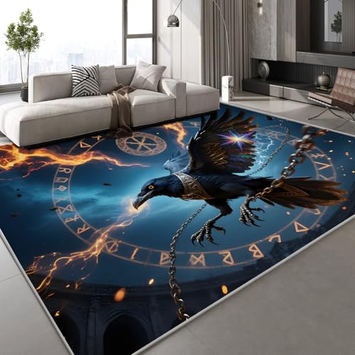 Generisch Kurzflor Teppich 3D Krähe Kompass Teppich Matten rutschfeste FußMatte Universum Runen Muster Kinder Spielteppiche FüR Schlafzimmer Flur Wohnzimmer Boden 180x240 cm von Generisch