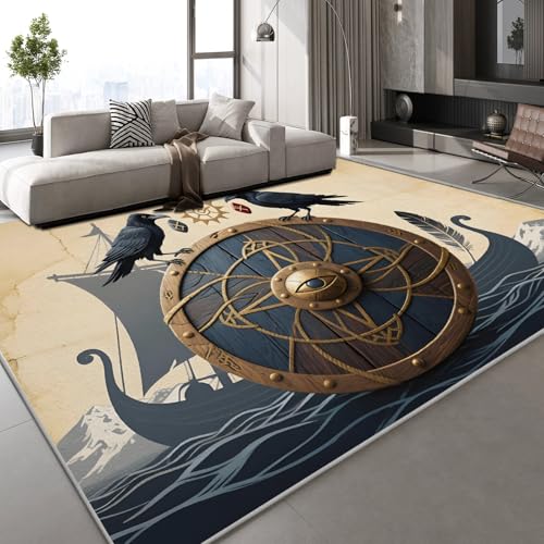 Generisch Kurzflor Teppich 3D Krähenschild Teppich Matten rutschfeste FußMatte Segelboot Vintage Muster Kinder Spielteppiche FüR Schlafzimmer Flur Wohnzimmer Boden 180x240 cm Generisch Kurzflor Teppich 3D Krähenschild Teppich Matten rutschfeste FußMatte Segelboot Vintage Muster Kinder Spielteppiche FüR Schlafzimmer Flur Wohnzimmer Boden 180x240 cm von Generisch
