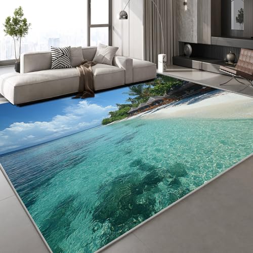 Generisch Kurzflor Teppich 3D Meer Inseln Teppich Matten rutschfeste FußMatte Blauer Himmel Natur Muster Kinder Spielteppiche FüR Schlafzimmer Flur Wohnzimmer Boden 140x200 cm von Generisch