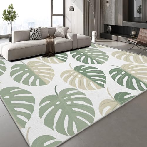 Generisch Kurzflor Teppich 3D Monstera Bemalt Teppich Matten rutschfeste FußMatte Tropisch Pflanzen Muster Kinder Spielteppiche FüR Schlafzimmer Flur Wohnzimmer Boden 140x200 cm von Generisch