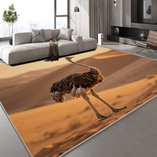 Generisch Kurzflor Teppich 3D Strauß Tier Teppich Matten rutschfeste FußMatte Tropisch Grasland Muster Kinder Spielteppiche FüR Schlafzimmer Flur Wohnzimmer Boden 150x210 cm von Generisch