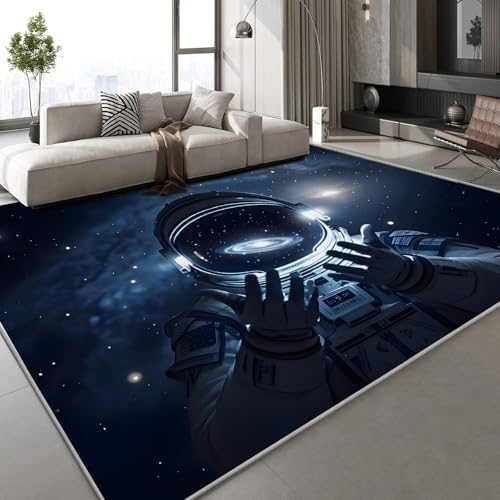 Generisch Kurzflor Teppich 3D Universum Astronaut Teppich Matten rutschfeste FußMatte Weltraum Planeten Muster Kinder Spielteppiche FüR Schlafzimmer Flur Wohnzimmer Boden 120x160 cm von Generisch