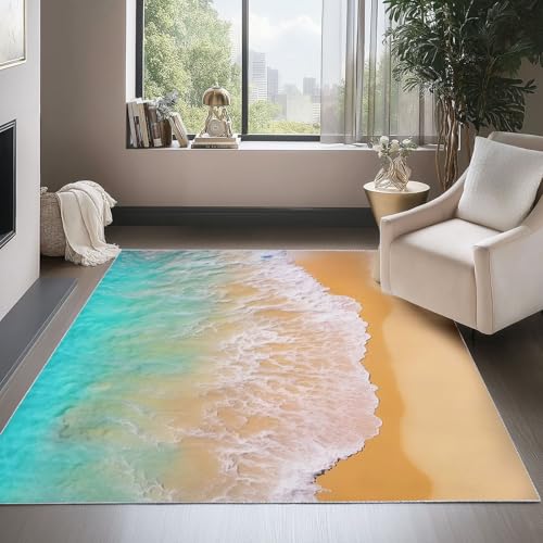 Generisch Kurzflor Teppich Wohnzimmer 160 x 230 cm, Natur Küste Strand Muster Waschbarer Teppich mit Anti-Rutsch Unterseite - Braun Blau Teppiche Dekorative für Schlafzimmer kinderzimmer Flur Generisch Kurzflor Teppich Wohnzimmer 160 x 230 cm, Natur Küste Strand Muster Waschbarer Teppich mit Anti-Rutsch Unterseite - Braun Blau Teppiche Dekorative für Schlafzimmer kinderzimmer Flur von Generisch
