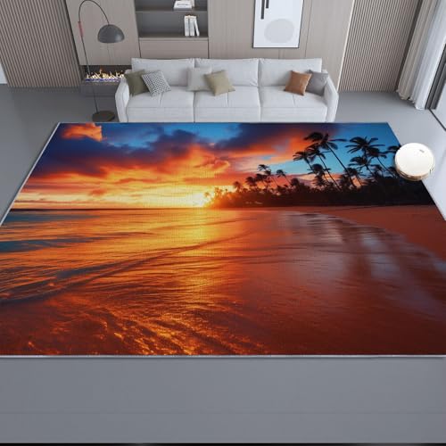 Generisch Kurzflor Teppich Wohnzimmer 160 x 230 cm, Natur Tropischer Strand Muster Waschbarer Teppich mit Anti-Rutsch Unterseite - Orange Farbe Teppiche Dekorative für Schlafzimmer kinderzimmer Flur Generisch Kurzflor Teppich Wohnzimmer 160 x 230 cm, Natur Tropischer Strand Muster Waschbarer Teppich mit Anti-Rutsch Unterseite - Orange Farbe Teppiche Dekorative für Schlafzimmer kinderzimmer Flur von Generisch
