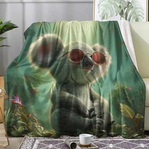 Generisch Kuscheldecke Koala Motiv, Lustige Süß Tier Decke 220x240 XXL Groß, Fleecedecke Flauschig für Sofa Couch, Zimmer Deko & Geschenke, Sofadecken Kuschelig Weich (ZX43) von Generisch