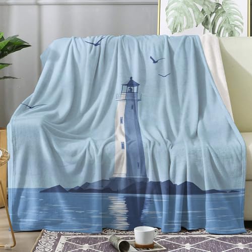 Generisch Kuscheldecke Leuchtfeuer Motiv, Nautisch Decke 220x240 XXL Groß, Fleecedecke Flauschig für Sofa Couch, Zimmer Deko & Geschenke, Sofadecken Kuschelig Weich (ZX223) von Generisch