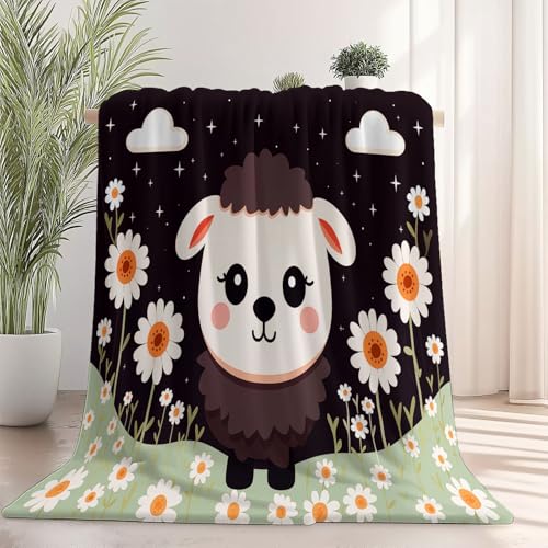 Generisch Kuscheldecke mit Cartoon Lamm Blumen Drucken, Schwarz Weich Atmungsaktiv Überwurf 100 x 130 cm für Frauen Kinder Schlafzimmer Wohnzimmer - Pflegeleicht für Bett Couch Sofa Stuhl Büro Generisch Kuscheldecke mit Cartoon Lamm Blumen Drucken, Schwarz Weich Atmungsaktiv Überwurf 100 x 130 cm für Frauen Kinder Schlafzimmer Wohnzimmer - Pflegeleicht für Bett Couch Sofa Stuhl Büro von Generisch