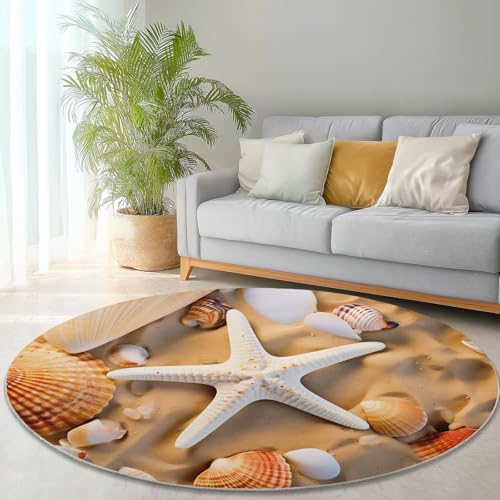 Generisch Kuscheliger Anti-Rutsch Teppich Rund 100 x 100 cm - Natur 3D Strand Seestern Muster Weich rutschfest Teppiche, Braun Drucken Runder Teppich für Schlafzimmer Kinderzimmer Küche Dekoration Generisch Kuscheliger Anti-Rutsch Teppich Rund 100 x 100 cm - Natur 3D Strand Seestern Muster Weich rutschfest Teppiche, Braun Drucken Runder Teppich für Schlafzimmer Kinderzimmer Küche Dekoration von Generisch