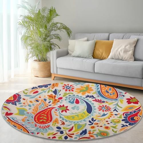 Generisch Kuscheliger Anti-Rutsch Teppich Rund 180 x 180 cm - Abstrakt Traditionell Blumen Muster Weich rutschfest Teppiche, Bunt Drucken Runder Teppich für Schlafzimmer Kinderzimmer Küche Dekoration Generisch Kuscheliger Anti-Rutsch Teppich Rund 180 x 180 cm - Abstrakt Traditionell Blumen Muster Weich rutschfest Teppiche, Bunt Drucken Runder Teppich für Schlafzimmer Kinderzimmer Küche Dekoration von Generisch
