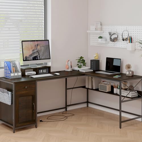 Generisch L Form Schreibtisch Eckschreibtisch mit Schublade & Schrank, Computertisch mit Ablage, Homeoffice Schreibtisch aus Holz in Schwarz für Büro und Wohnzimmer Generisch L Form Schreibtisch Eckschreibtisch mit Schublade & Schrank, Computertisch mit Ablage, Homeoffice Schreibtisch aus Holz in Schwarz für Büro und Wohnzimmer von Generisch