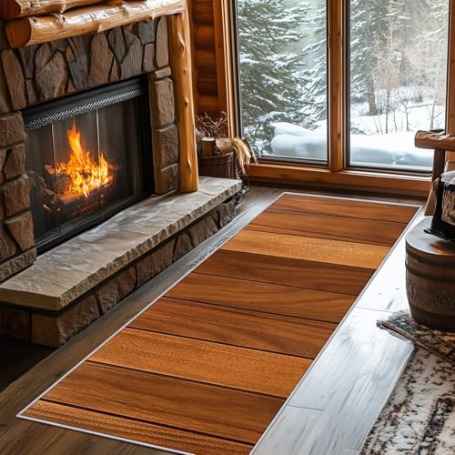 Generisch Läufer Flur Gelb Holz 90x360 cm, Waschbarer Teppich Flur Holzoptik Küchenteppich rutschfest, fußmatte, Teppich Schlafzimmer, Innen Carpet Teppiche Lang Dünn, Flur Deko von Generisch