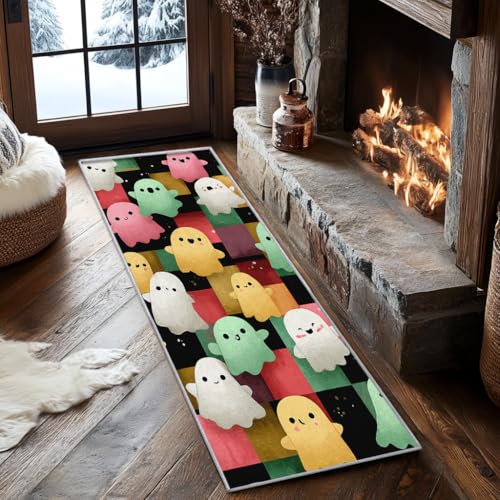 Generisch Läufer Flur Halloween Geist, Waschbarer Teppich Läufer Süße Kinder Cartoon 60x180, Küchenteppich, Eingangsbereich, Bettvorleger, Schlafzimmer Deko, rutschfest, Kurzflor g873 von Generisch