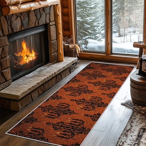 Generisch Läufer Flur Kerze 60x180 cm, Waschbarer Teppich Flur Goth Elegant Orange Küchenteppich rutschfest, fußmatte, Teppich Schlafzimmer, Innen Carpet Teppiche Lang Dünn, Flur Deko von Generisch