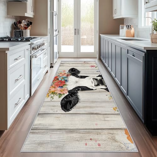 Generisch Läufer Flur Kuh Rustikal, Waschbarer Teppich Läufer Holzoptik Landhausstil Blumen 100x200, Küchenteppich, Eingangsbereich, Bettvorleger, Schlafzimmer Deko, rutschfest, Kurzflor g27 Generisch Läufer Flur Kuh Rustikal, Waschbarer Teppich Läufer Holzoptik Landhausstil Blumen 100x200, Küchenteppich, Eingangsbereich, Bettvorleger, Schlafzimmer Deko, rutschfest, Kurzflor g27 von Generisch