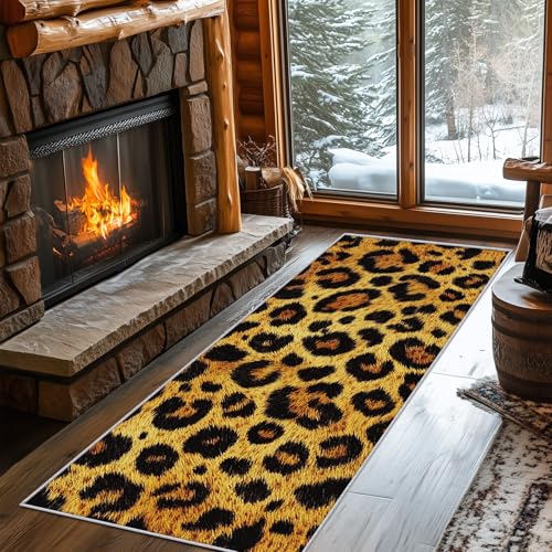 Generisch Läufer Flur Leoparden 120x360 cm, Waschbarer Teppich Flur Gold Leoparden Küchenteppich rutschfest, fußmatte, Teppich Schlafzimmer, Innen Carpet Teppiche Lang Dünn, Flur Deko von Generisch