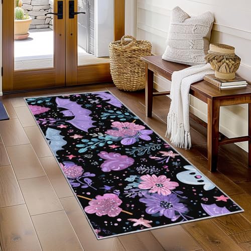 Generisch Läufer Flur Lila Blumen, Waschbarer Teppich Läufer Halloween Geister Fledermaus 80x250, Küchenteppich, Eingangsbereich, Bettvorleger, Schlafzimmer Deko, rutschfest, Kurzflor h1138 Generisch Läufer Flur Lila Blumen, Waschbarer Teppich Läufer Halloween Geister Fledermaus 80x250, Küchenteppich, Eingangsbereich, Bettvorleger, Schlafzimmer Deko, rutschfest, Kurzflor h1138 von Generisch