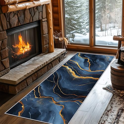 Generisch Läufer Flur Marmor Schwarz 80x240 cm, Waschbarer Teppich Flur Moderner Stil Küchenteppich rutschfest, fußmatte, Teppich Schlafzimmer, Innen Carpet Teppiche Lang Dünn, Flur Deko von Generisch