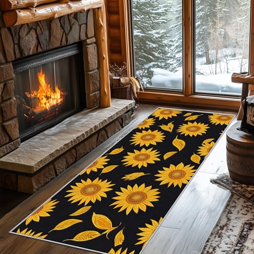 Generisch Läufer Flur Sonnenblume, Waschbarer Teppich Läufer Floral Gelb 60x180, Küchenteppich, Eingangsbereich, Bettvorleger, Schlafzimmer Deko, rutschfest, Kurzflor d233 Generisch Läufer Flur Sonnenblume, Waschbarer Teppich Läufer Floral Gelb 60x180, Küchenteppich, Eingangsbereich, Bettvorleger, Schlafzimmer Deko, rutschfest, Kurzflor d233 von Generisch