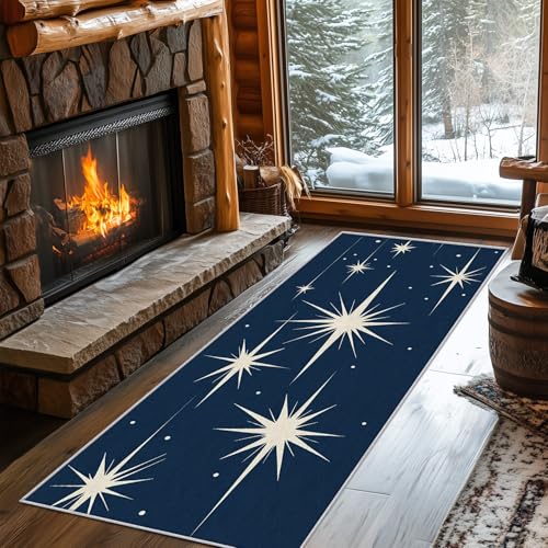 Generisch Läufer Flur Sterne Retro 60x270 cm, Waschbarer Teppich Flur Mid Century Küchenteppich rutschfest, fußmatte, Teppich Schlafzimmer, Innen Carpet Teppiche Lang Dünn, Flur Deko von Generisch