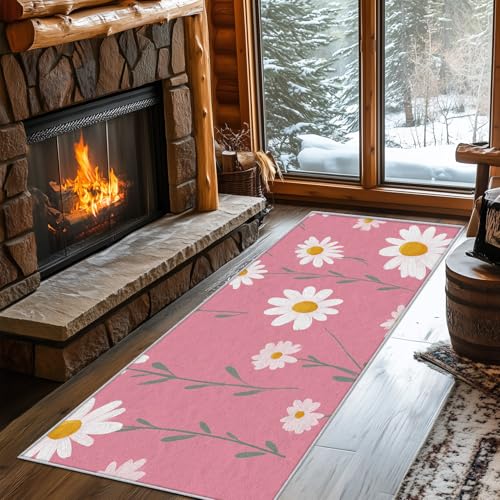 Generisch Läufer Flur Weiße Gänseblümchen, Waschbarer Teppich Läufer Rosa Blumen Floral 60x120, Küchenteppich, Eingangsbereich, Bettvorleger, Schlafzimmer Deko, rutschfest, Kurzflor d783 Generisch Läufer Flur Weiße Gänseblümchen, Waschbarer Teppich Läufer Rosa Blumen Floral 60x120, Küchenteppich, Eingangsbereich, Bettvorleger, Schlafzimmer Deko, rutschfest, Kurzflor d783 von Generisch