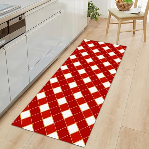 Generisch Langer Teppich Läufer Flur rutschfest 80 x 120 cm, Flurteppich Läufer Lang Rot Weiße Rauten Flurläufer - Weihnachtsmotiv Küchenteppich Waschbar Teppichläufer für Flur Wohnzimmer Küche Generisch Langer Teppich Läufer Flur rutschfest 80 x 120 cm, Flurteppich Läufer Lang Rot Weiße Rauten Flurläufer - Weihnachtsmotiv Küchenteppich Waschbar Teppichläufer für Flur Wohnzimmer Küche von Generisch