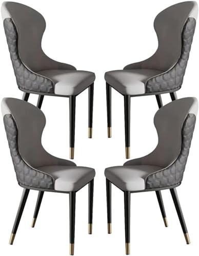 Generisch Leder Esszimmerstühle 4er Set Küche Schlafzimmer Ehe Zimmer Balkon Sofa Stuhl Stahlbeine(Light Gray+Dark Gray) von Generisch