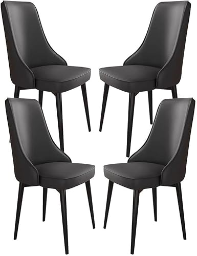 Generisch Leder Esszimmerstühle 4er Set Küche Zimmer Balkon Sofa Stuhl Carbon Stahl Dressing(Black,Black Feet) von Generisch